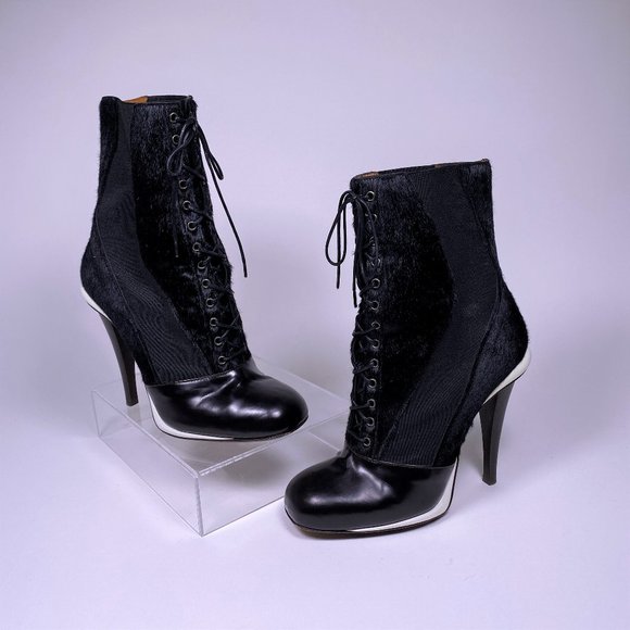 FENDI Black Leather/Calf Hair Booties Fall 2012
